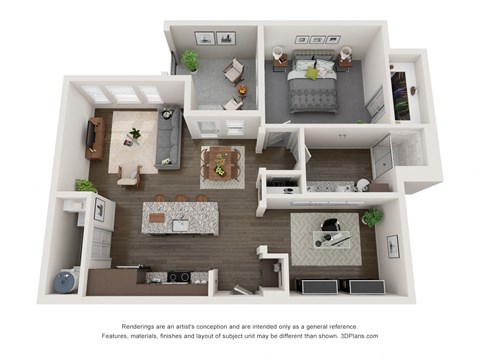 Floor plan for 1 bed, 1 bath, 896 sqft